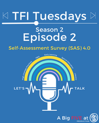 TFI Tuesday logo with podcast microphone and blue background. 
